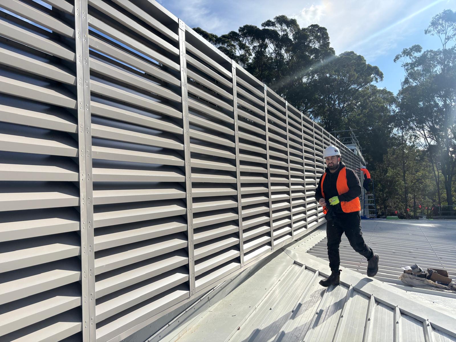 Suntek 300mm acoustic louvres in Colorbond installed at Macquarie University for Hindmarsh Construction